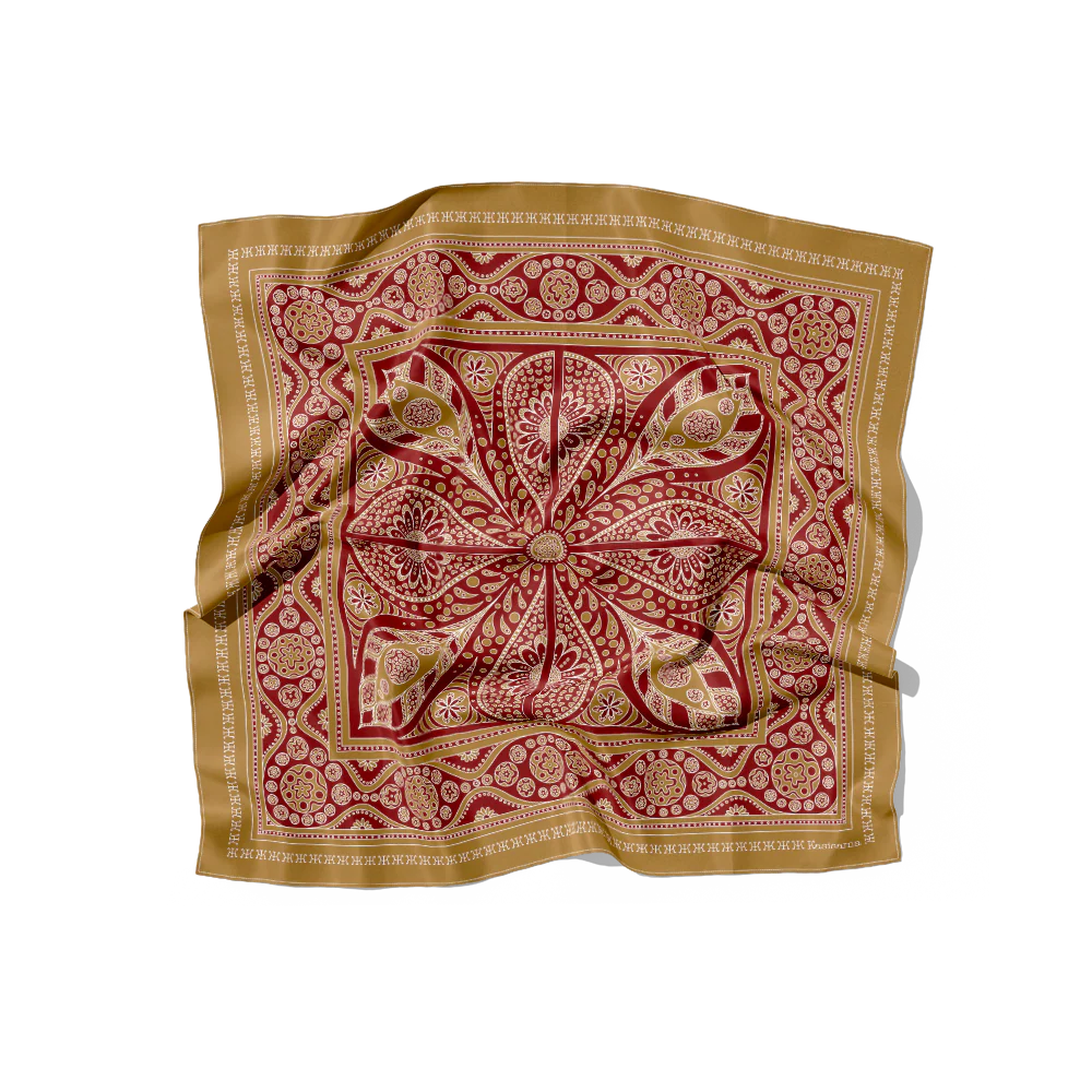 Foulard Vang Vieng Soie - Beige & Bordeaux - 100% Soie - Image 2
