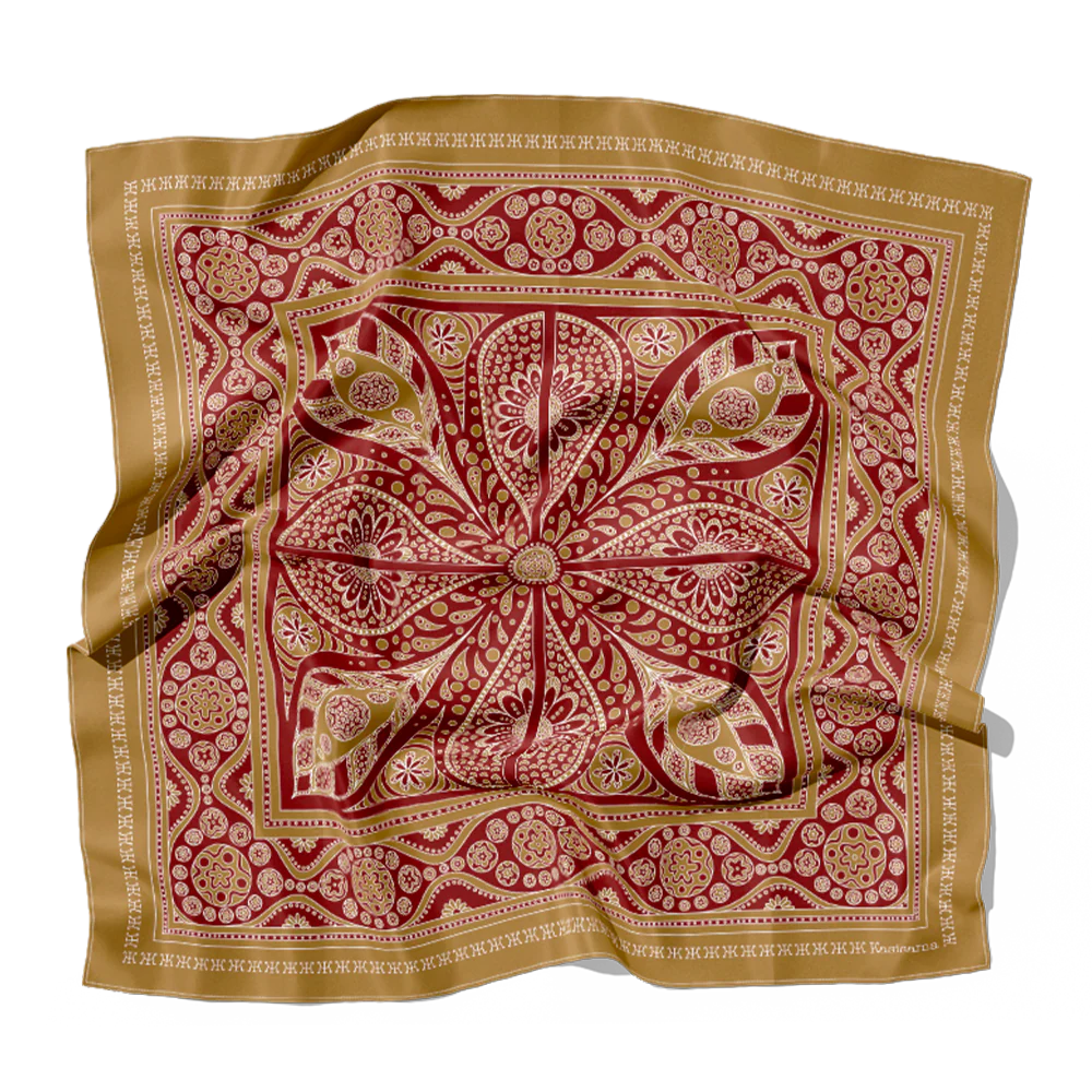 Foulard Vang Vieng Soie - Beige & Bordeaux - 100% Soie - Image 4