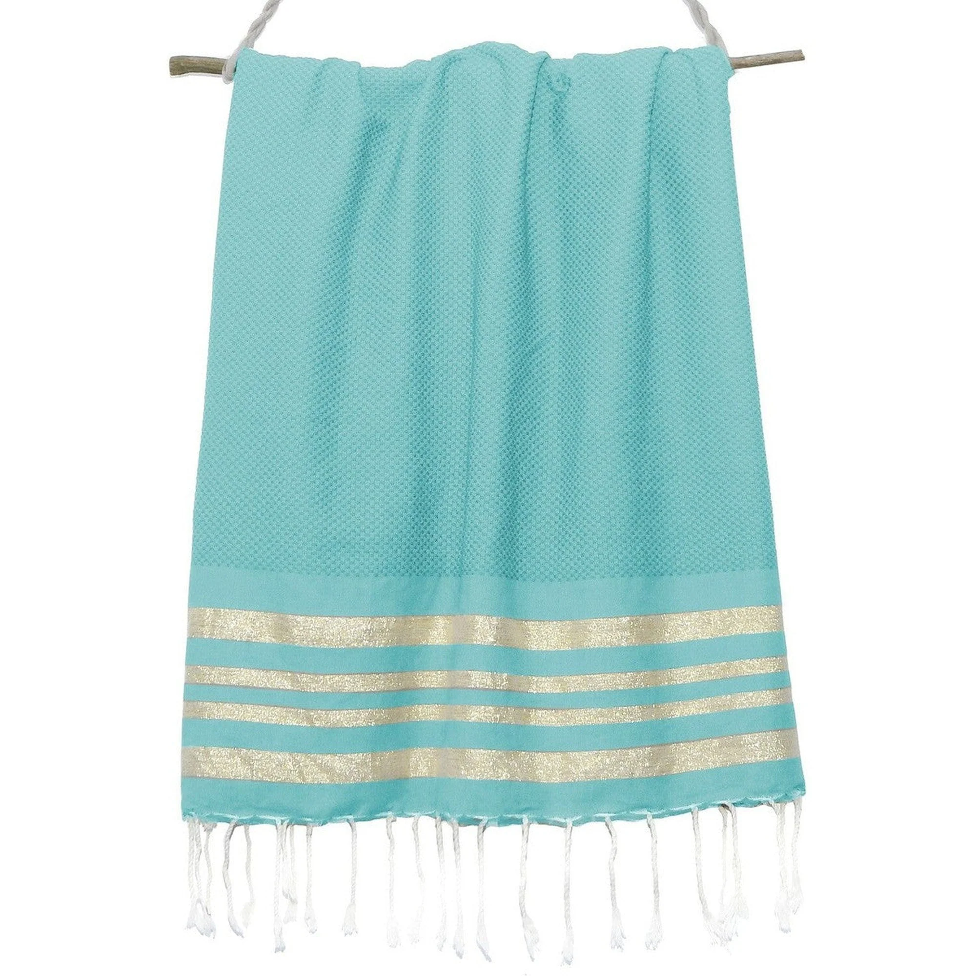 Fouta Nid D'Abeille - Coton - Vert Canard / Or - Hamptons - Image 3