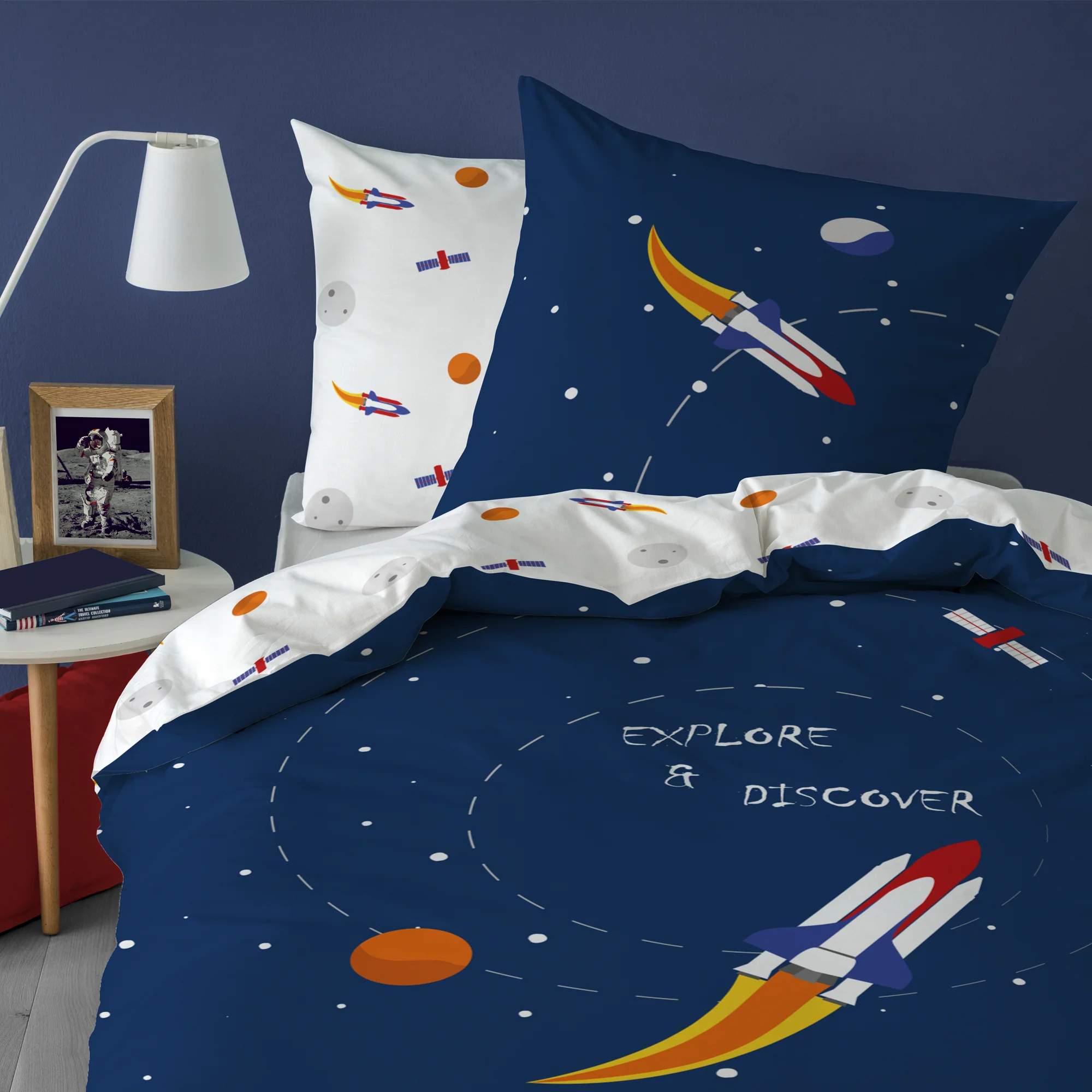 Parure De Lit - Explore Space - 100% Coton - Bleu