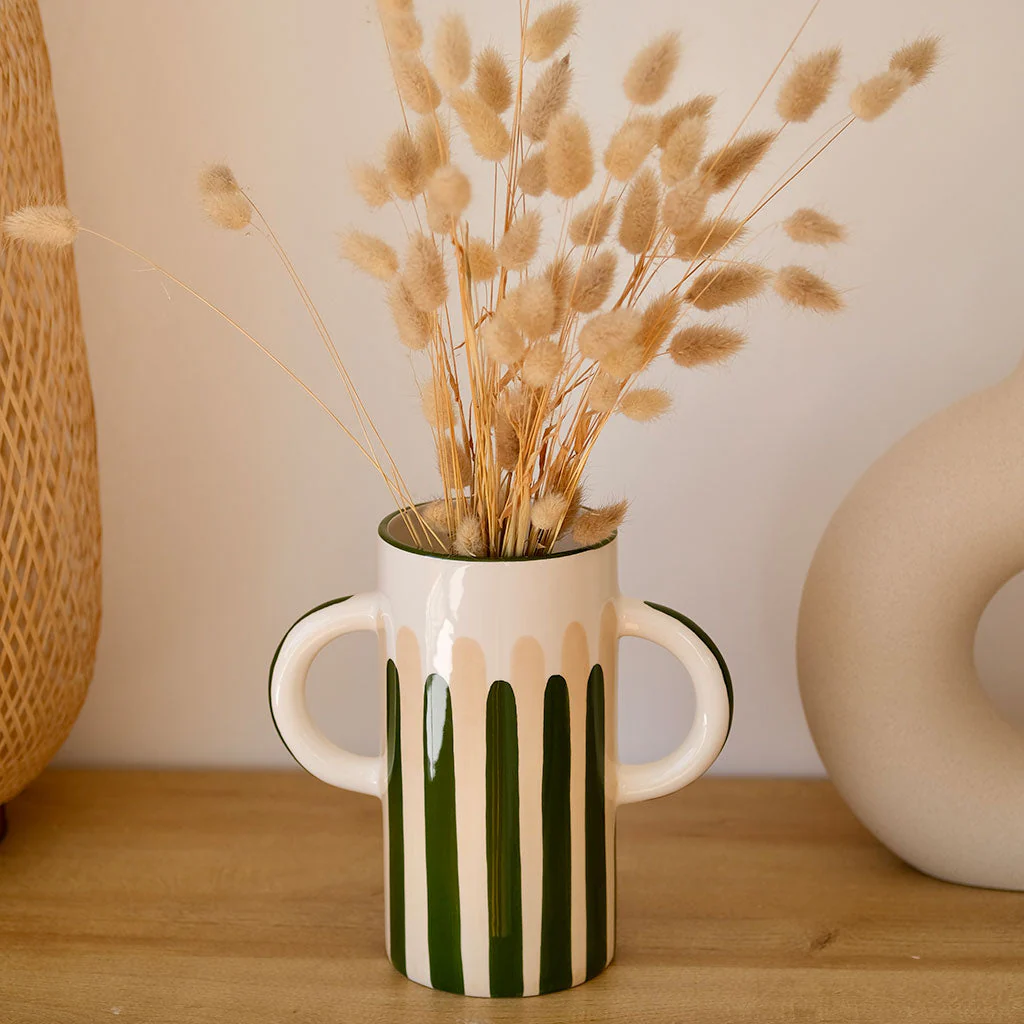 Vase En Céramique Mediterranea - Rayures Vert/Beige - Image 2