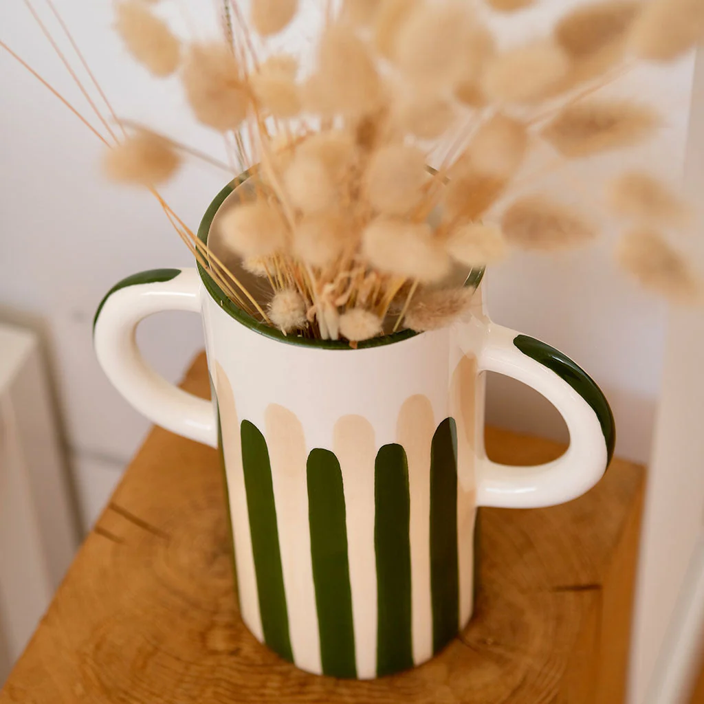 Vase En Céramique Mediterranea - Rayures Vert/Beige - Image 3