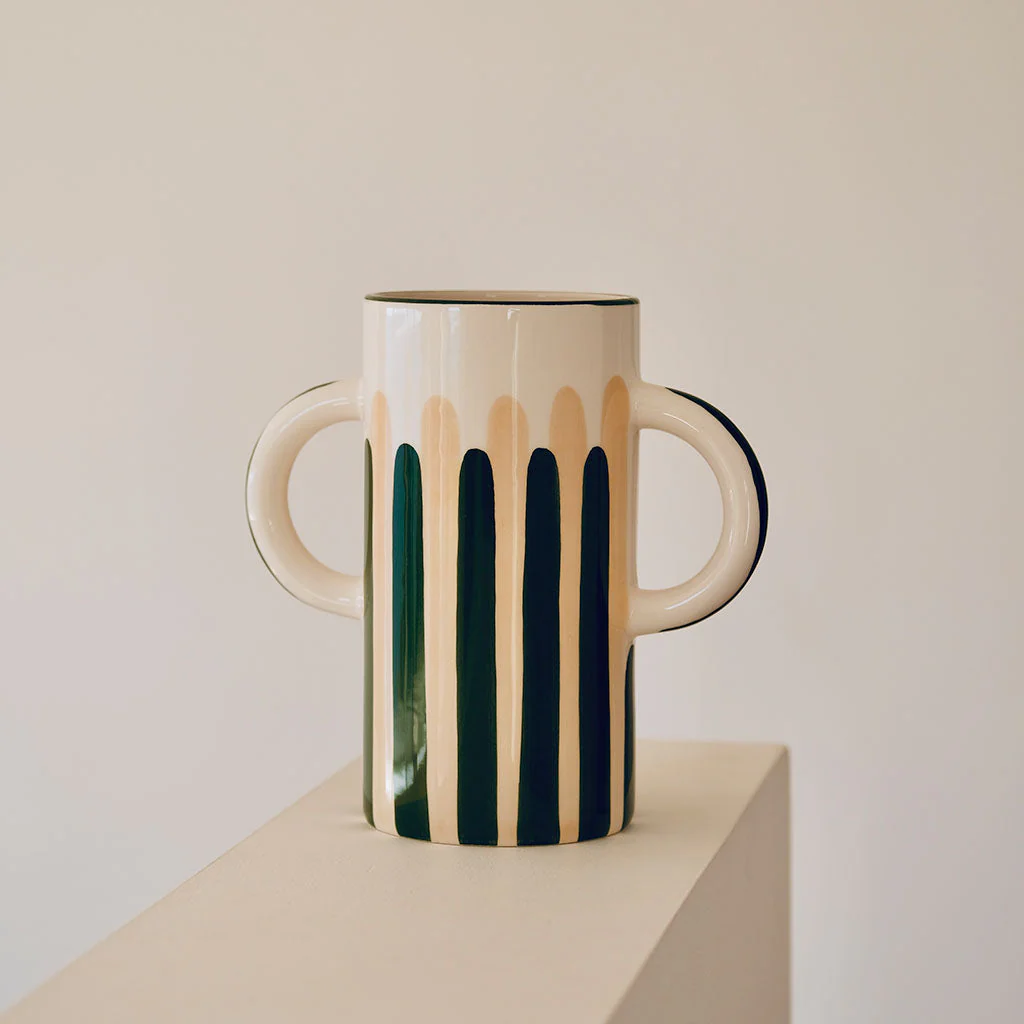 Vase En Céramique Mediterranea - Rayures Vert/Beige - Image 4
