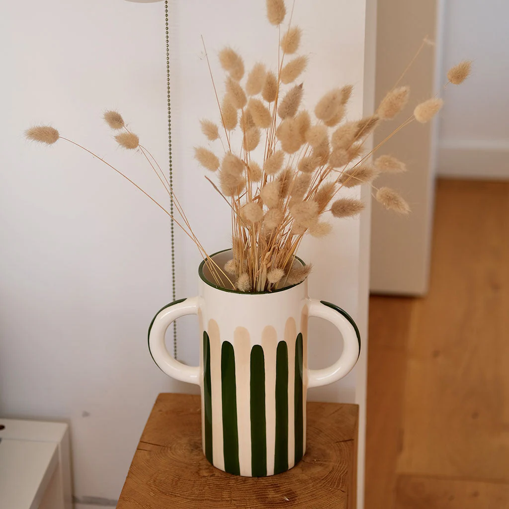 Vase En Céramique Mediterranea - Rayures Vert/Beige - Image 5