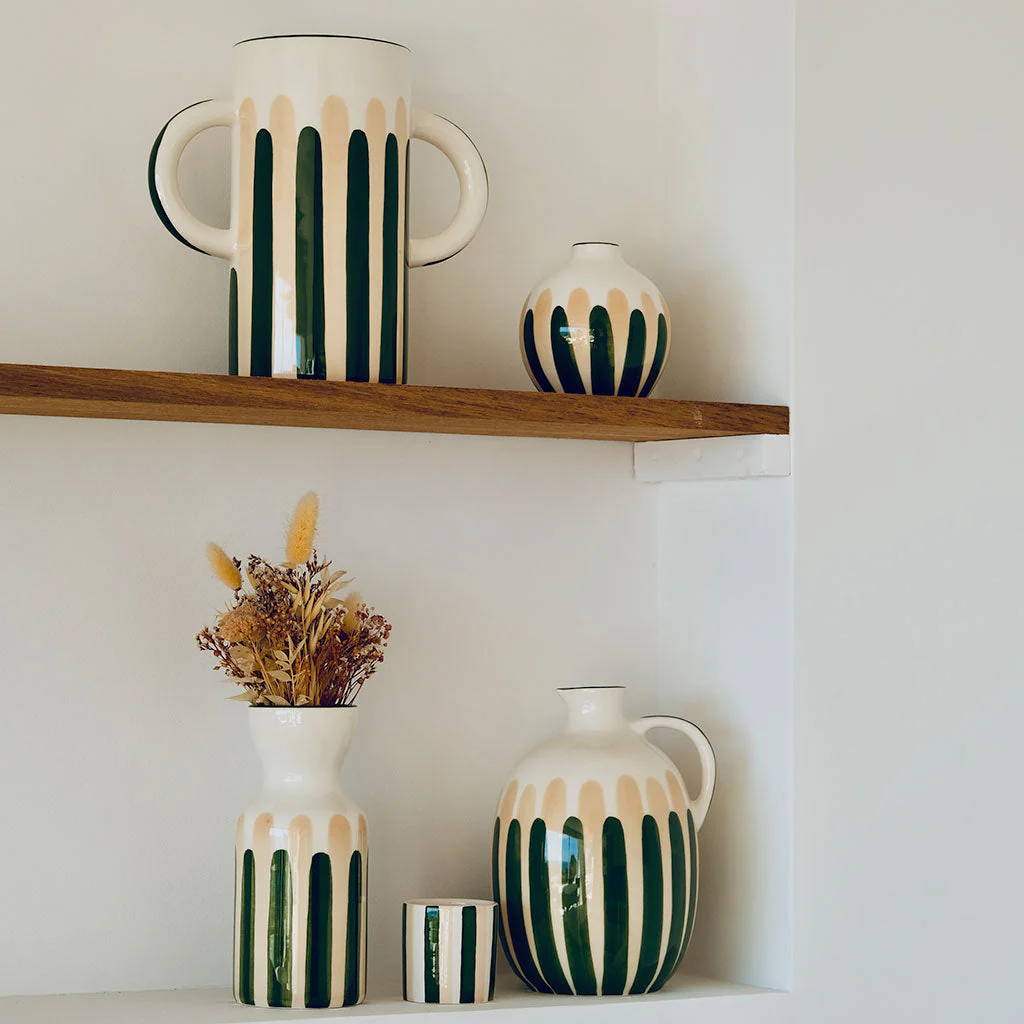 Vase En Céramique Mediterranea - Rayures Vert/Beige - Image 6